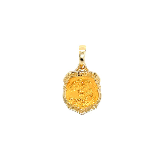 St. Michael Medal with Satin Finish in 14K Yellow Gold. Medal Front View.