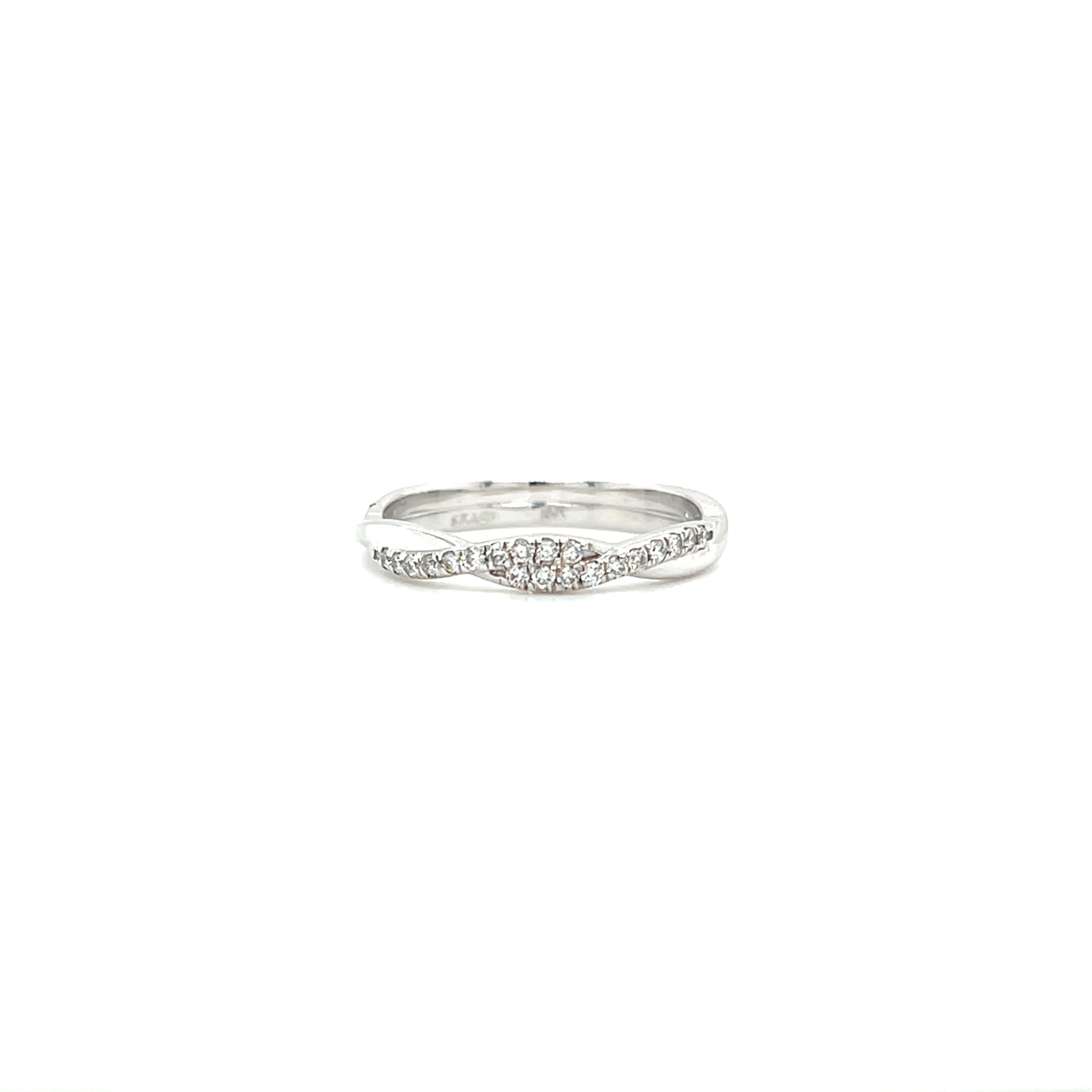 Twisted Diamond Ring with 0.22ctw of Diamonds in 14K White Gold. Front View.