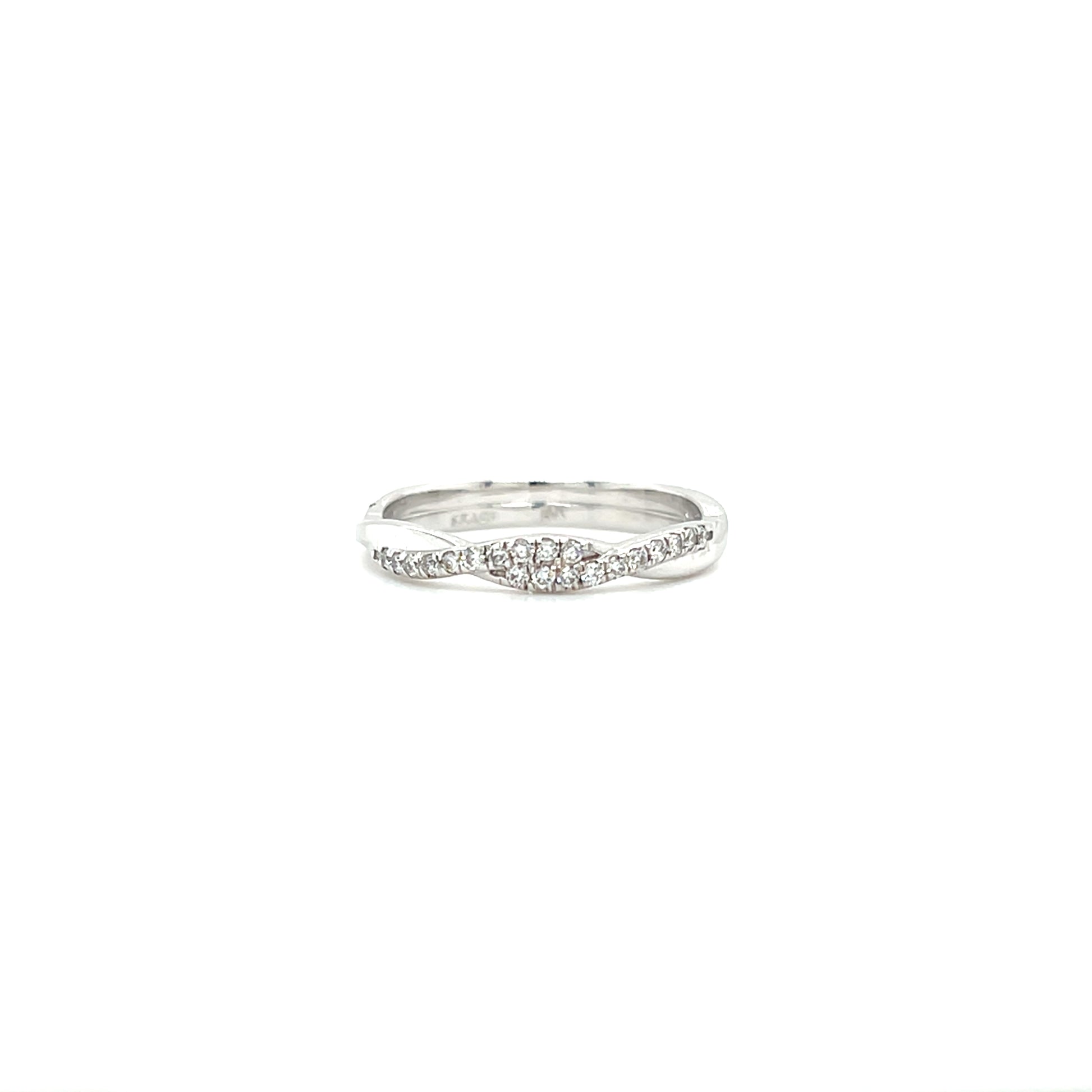 Twisted Diamond Ring with 0.22ctw of Diamonds in 14K White Gold. Front View.