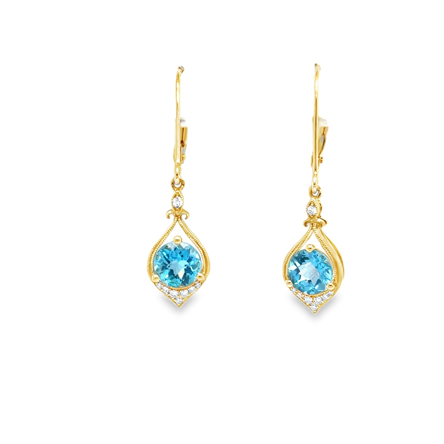 14K Yellow Gold Blue Topaz Earrings