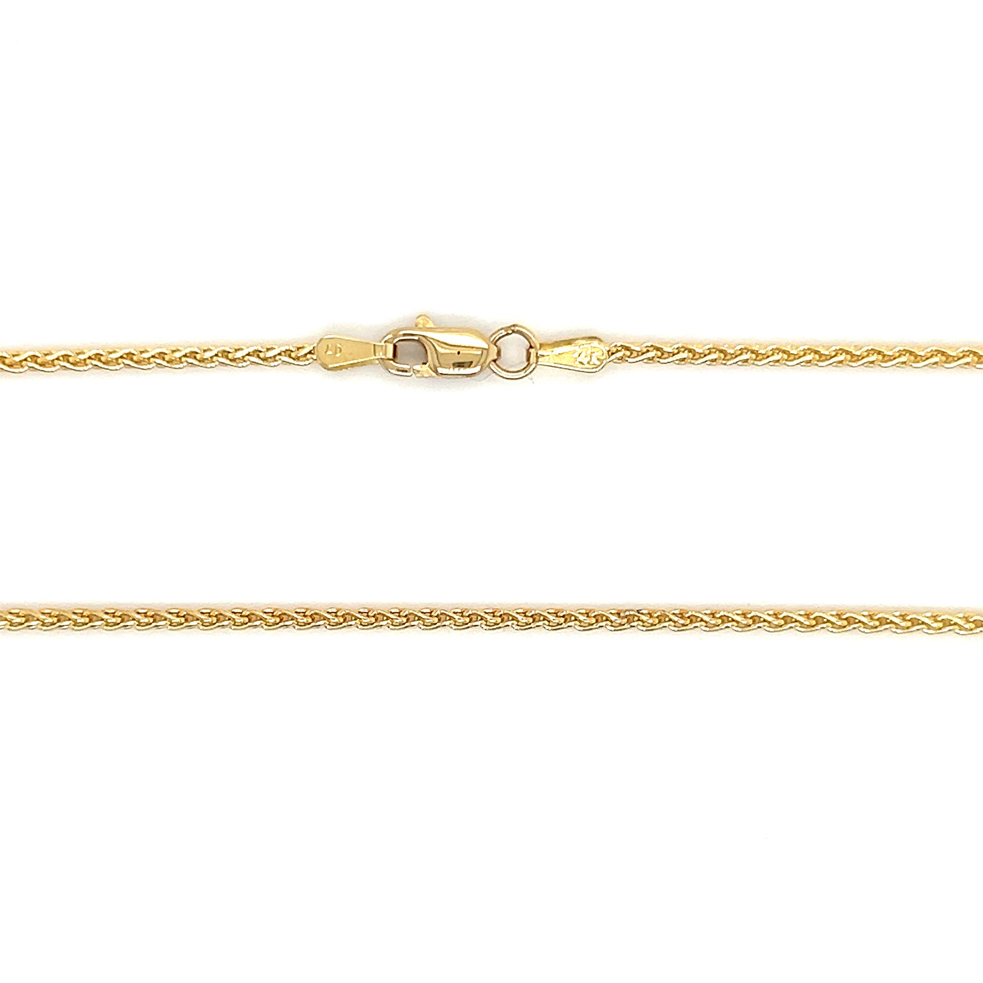 Wheat Chain 1.5mm with 20in Length in 14K Yellow Gold Chain and Clasp View