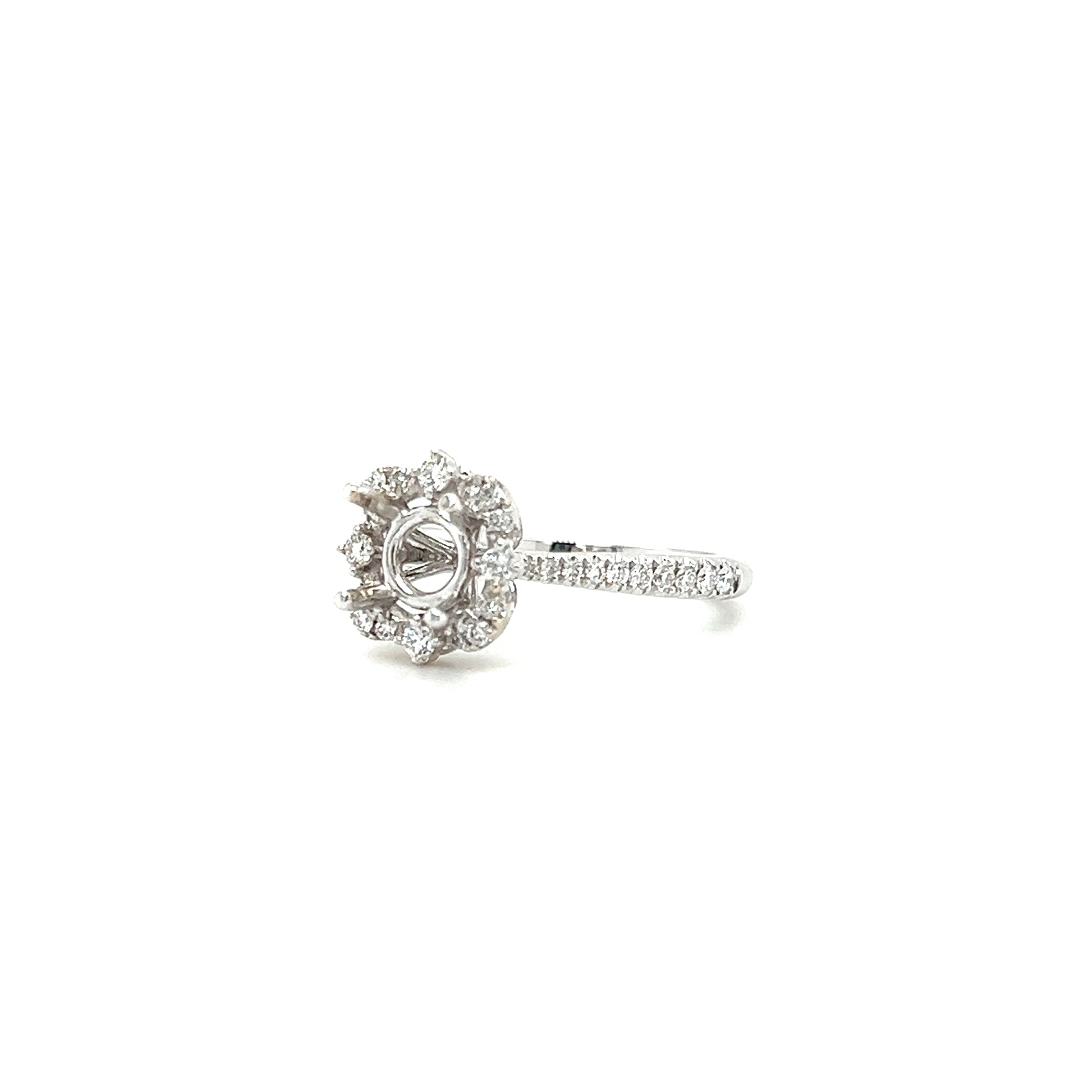 Floral Halo Ring Setting with 0.35ctw of Diamonds in 18K White Gold Right Side View