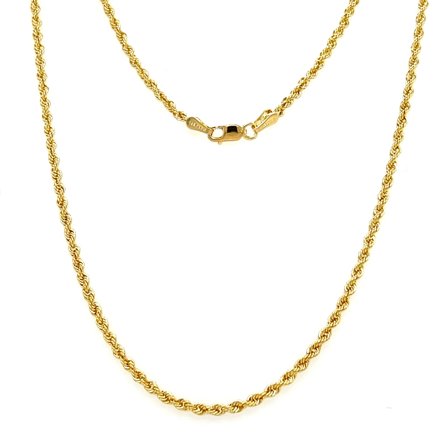 Rope Chain 2.25mm in 14K Yellow Gold. Full Chain Front View