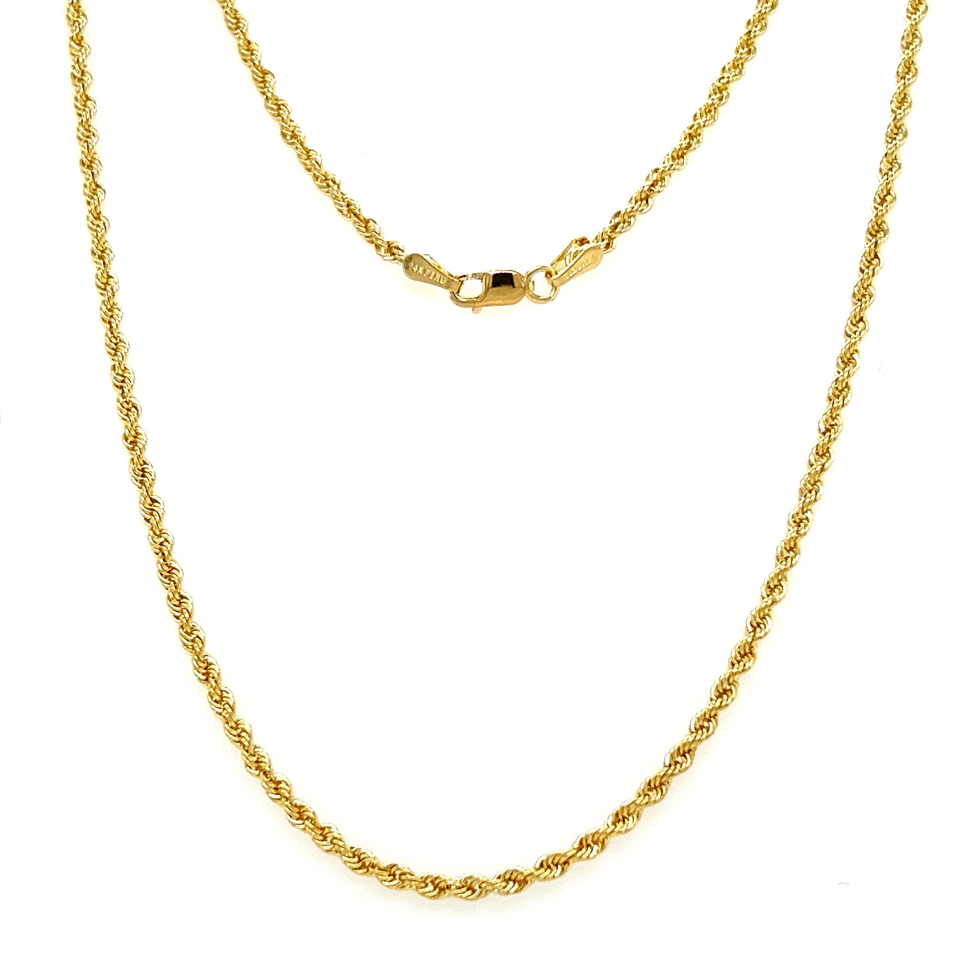 Rope Chain 2.25mm in 14K Yellow Gold. Full Chain Front View