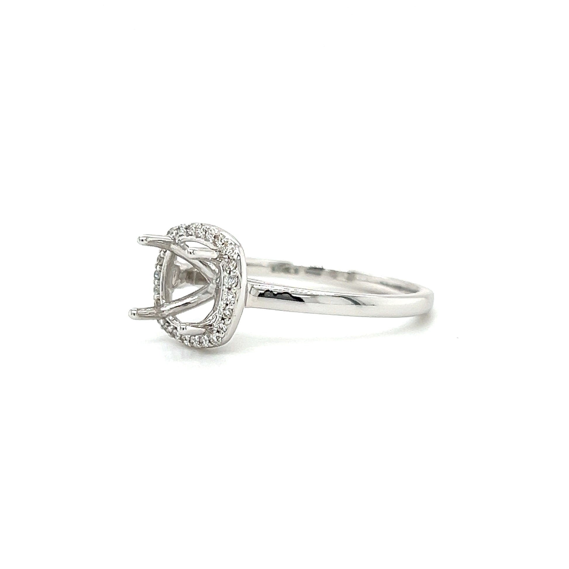 Engagement Ring Setting with Cushion Diamond Halo in 14K White Gold Right Side View