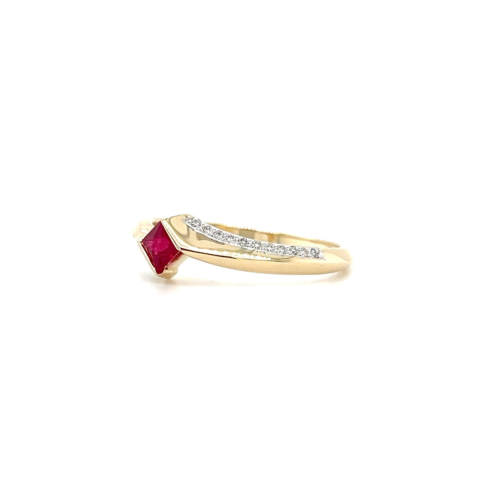 Bypass Ruby Ring with Diamond Accents in 14K Yellow Gold Right Side View