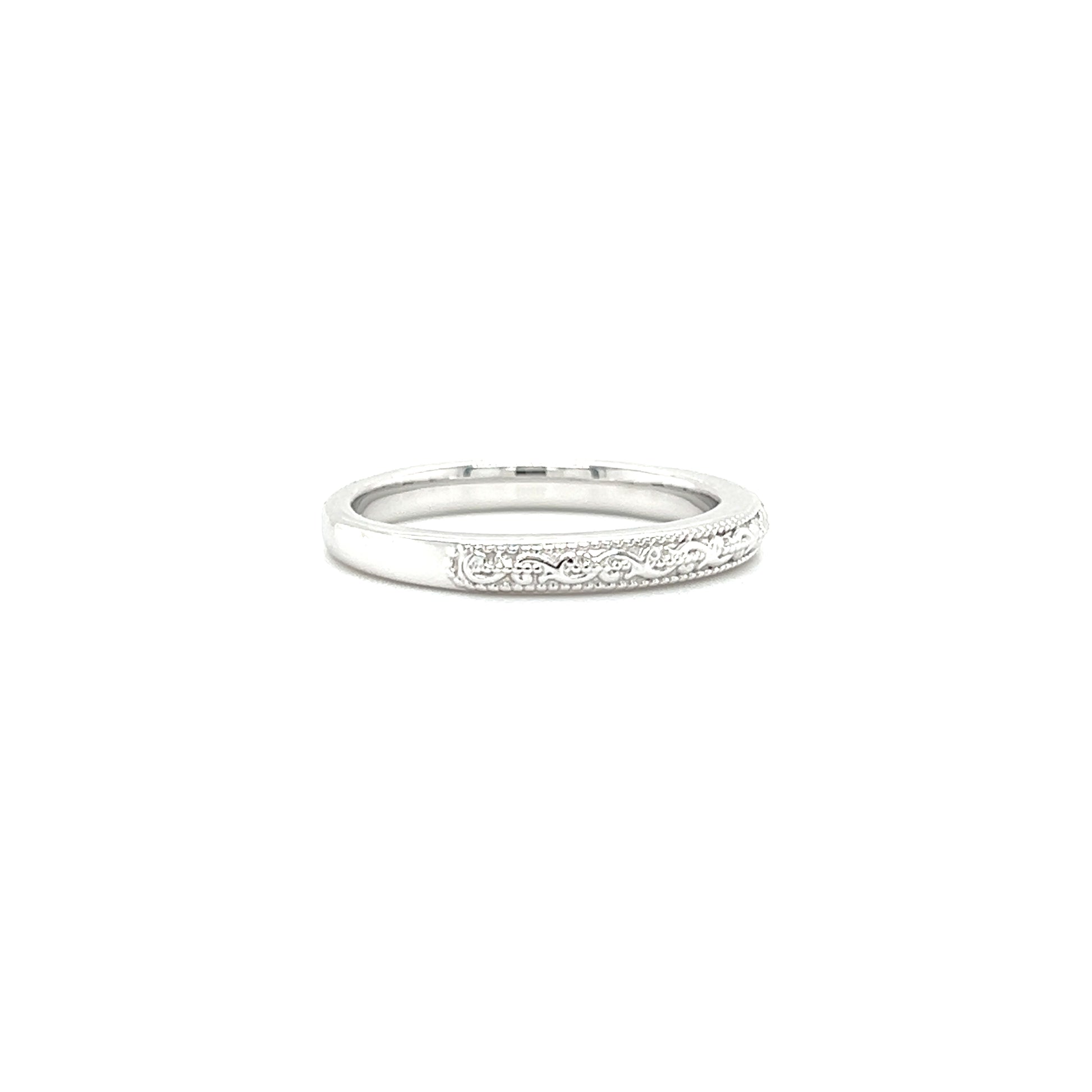 Engraved Ring with Milgrain Edge in 14K White Gold Left Side View