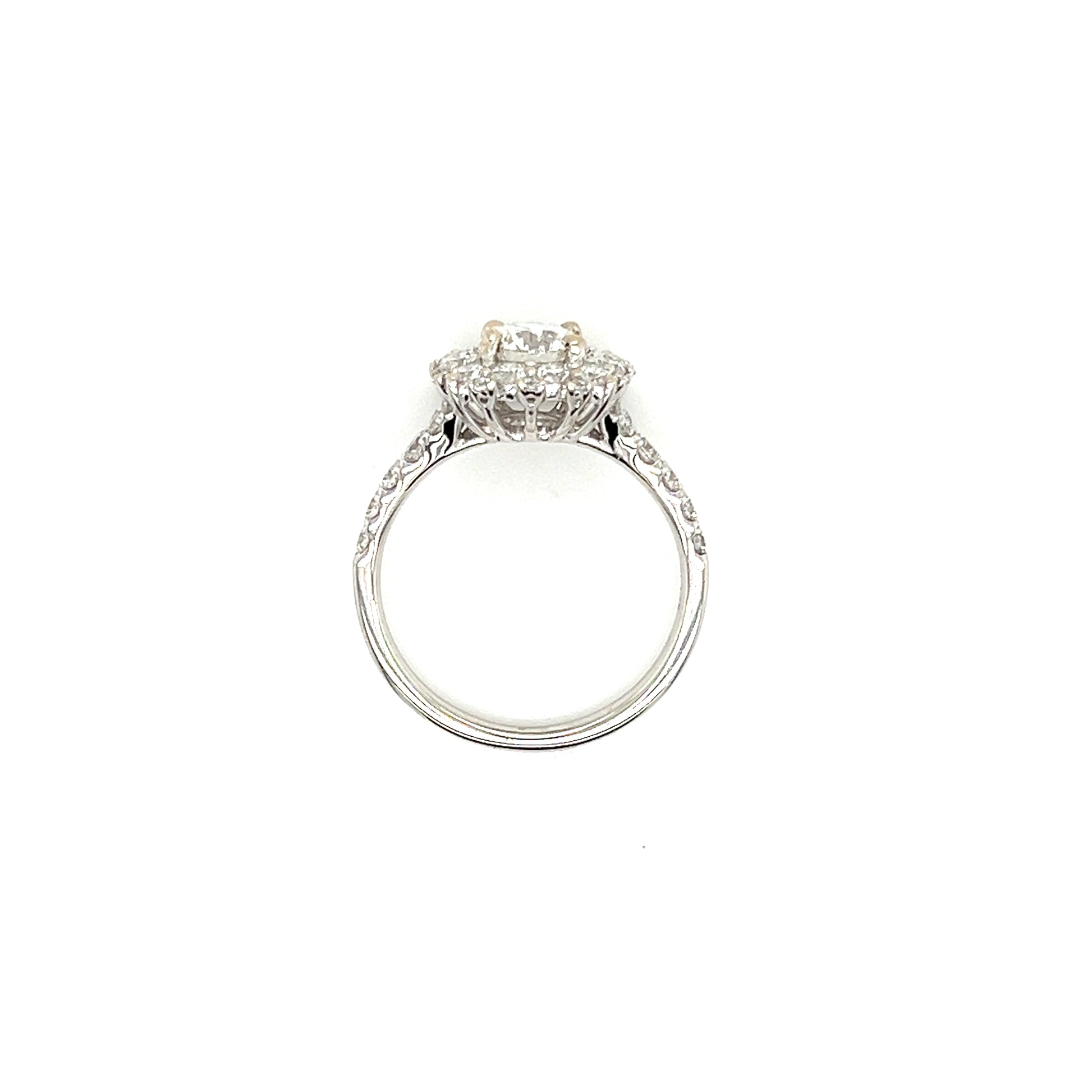 Diamond Halo Ring with 1.66ctw of Diamonds in 14K White Gold Top View