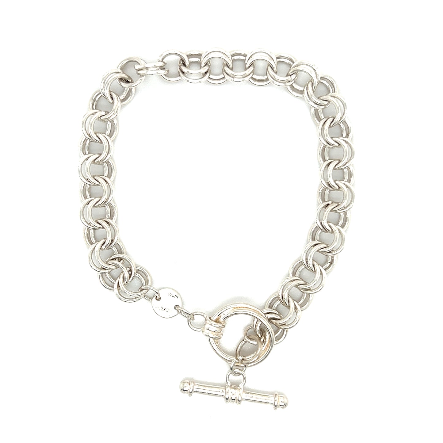 Double Link Chram Bracelet with Toggle Clasp in Sterling Silver Closed Clasp View