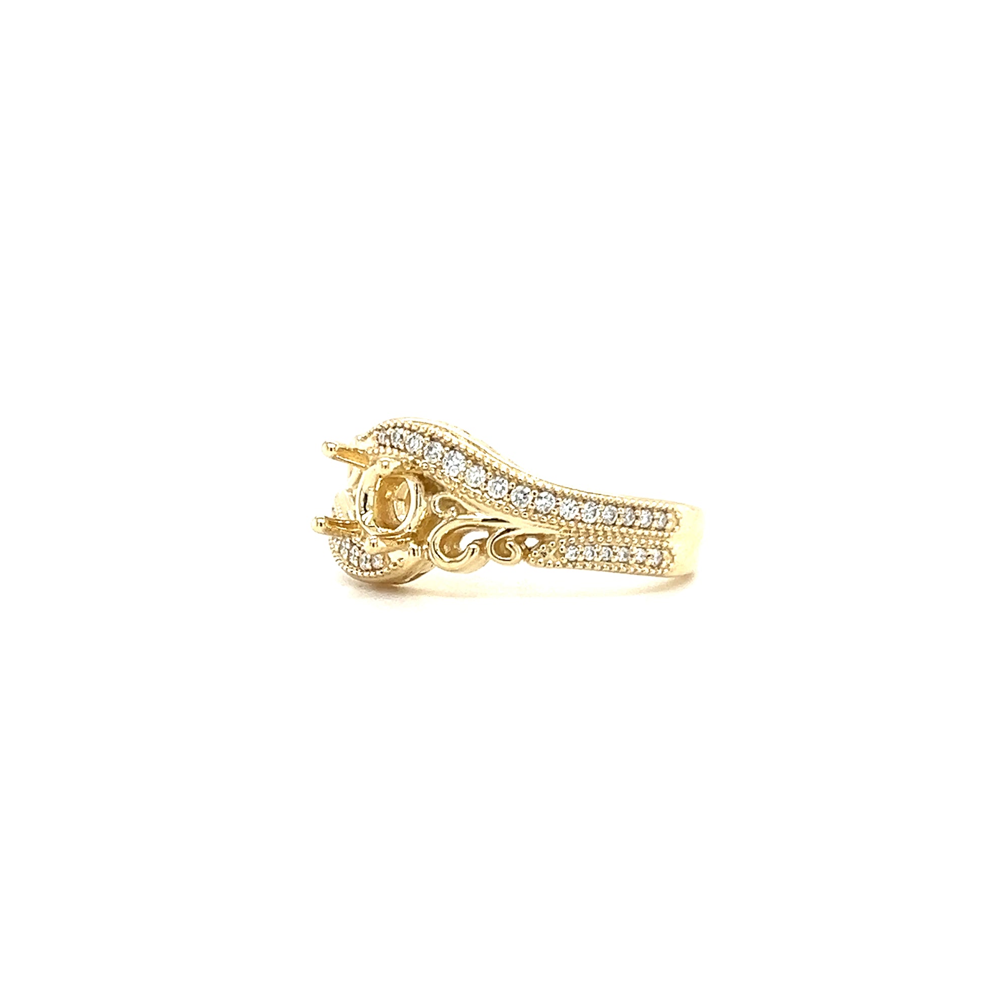 Bypass Ring Setting with 0.2ctw of Diamonds in 14K Yellow Gold Right Side View