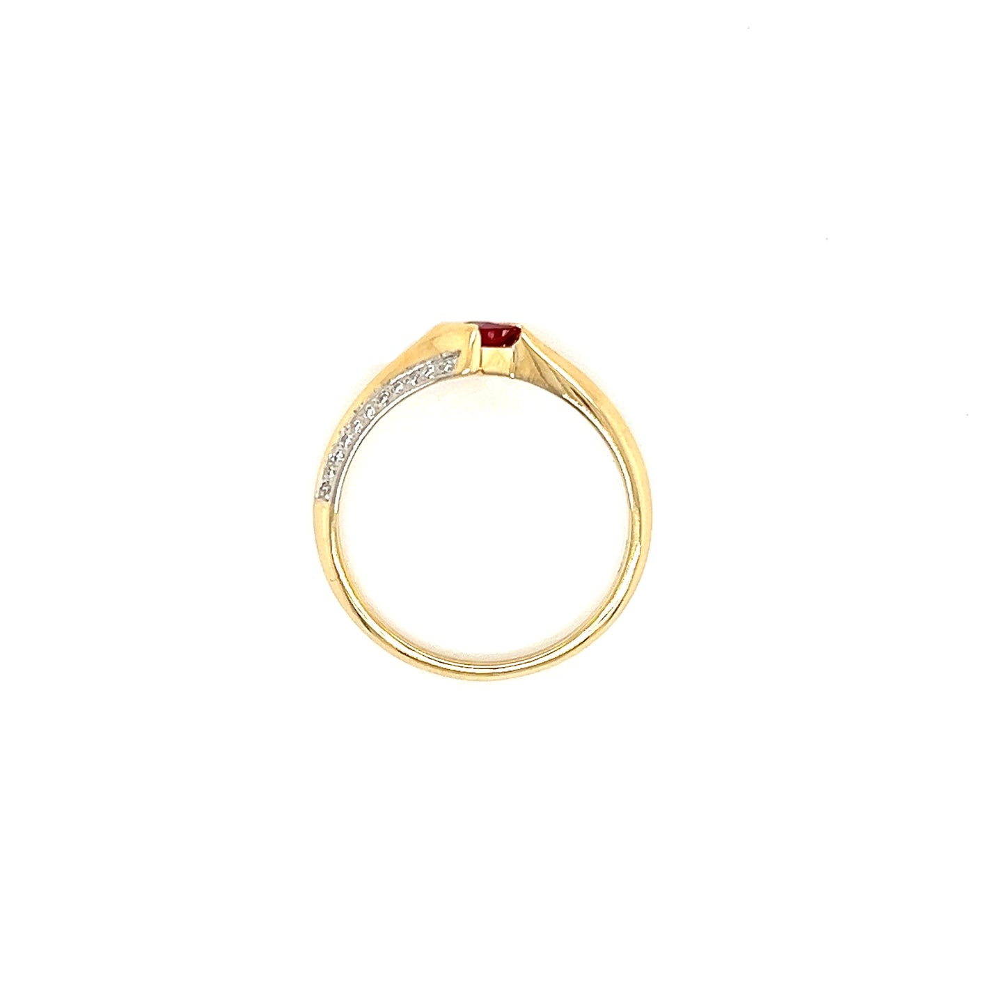 Bypass Ruby Ring with Diamond Accents in 14K Yellow Gold Top View