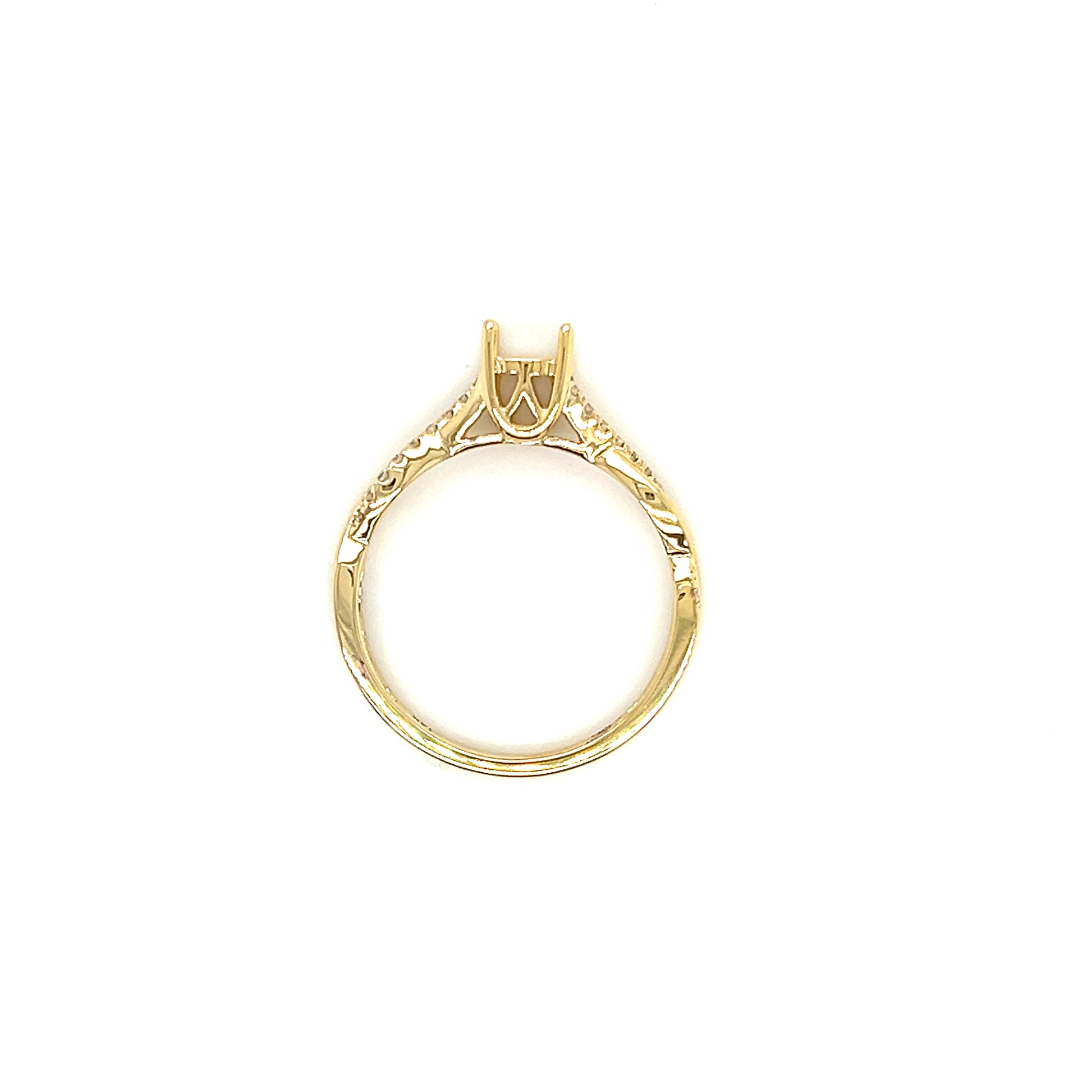 Criss Cross Ring Setting with 0.12ctw of Diamonds in 14K Yellow Gold Top View