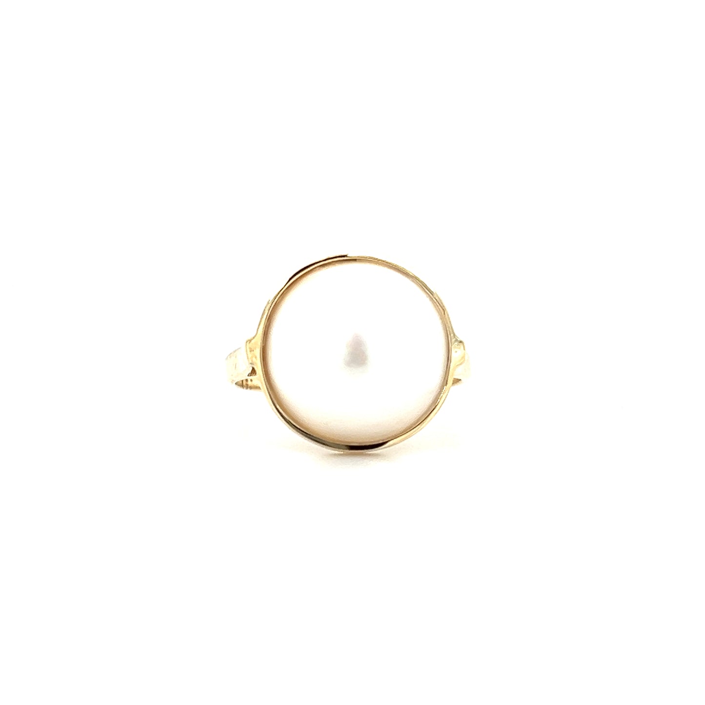 White Pearl Ring with 8mm Mabe Pearl in 14K Yellow Gold Front View