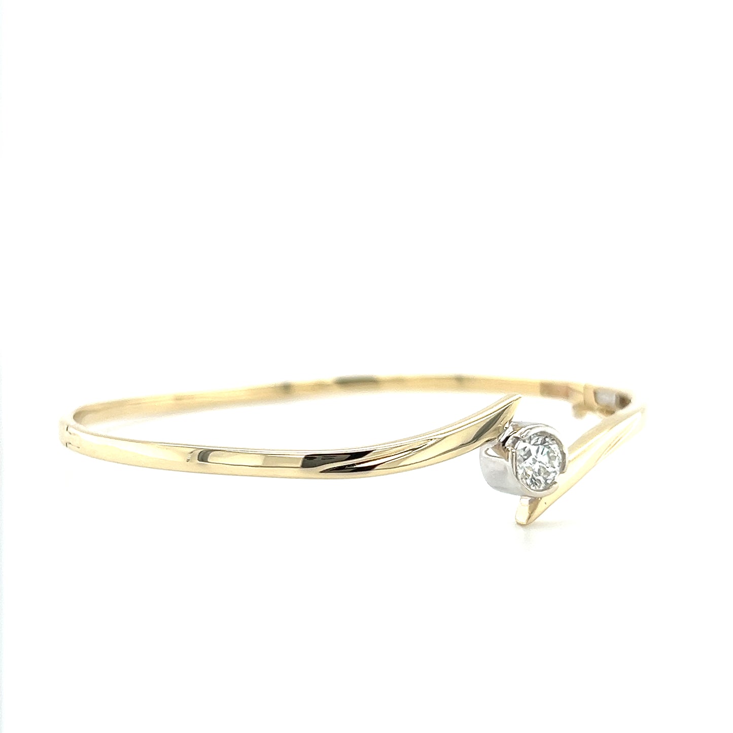 Solid Bypass Bangle Bracelet with 0.5ct of Diamonds in 14K Yellow and White Gold Left Side View