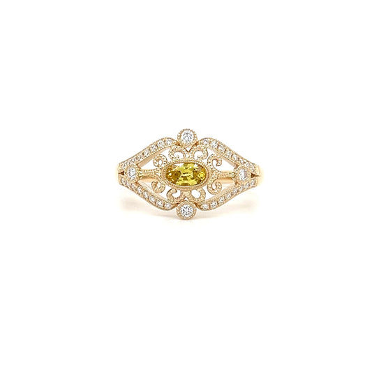 Oval Yellow Sapphire Ring with 0.21ctw of Diamonds in 14K Yellow Gold Front View