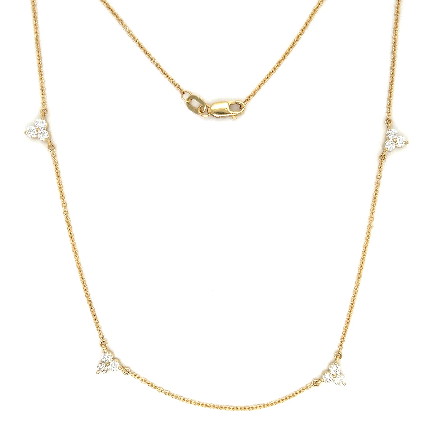 Diamond Trio Station Necklace with 0.9CTW of Diamonds in 14K Yellow Gold Full Necklace