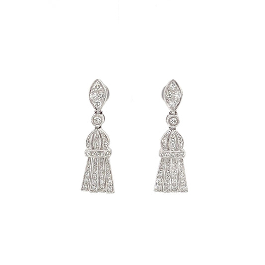 Milgrain Dangle Earrings with 0.39ctw of Diamonds in 14K White Gold Front View