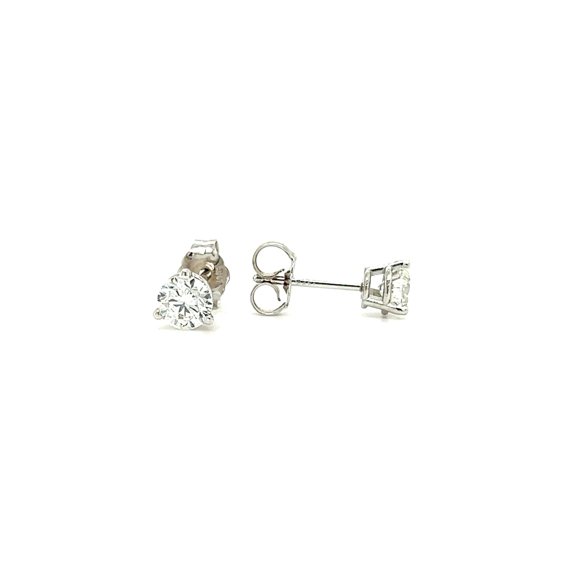 Diamond Stud Earrings with 0.72ctw of Diamonds in 14K White Gold Front and Side View