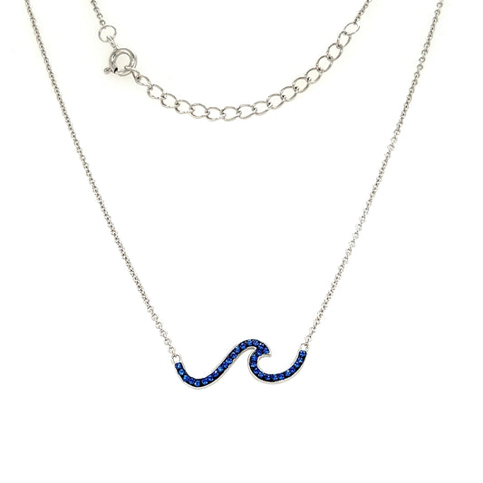 Blue Wave Necklace with Blue Crystals in Sterling Silver Full Necklace View
