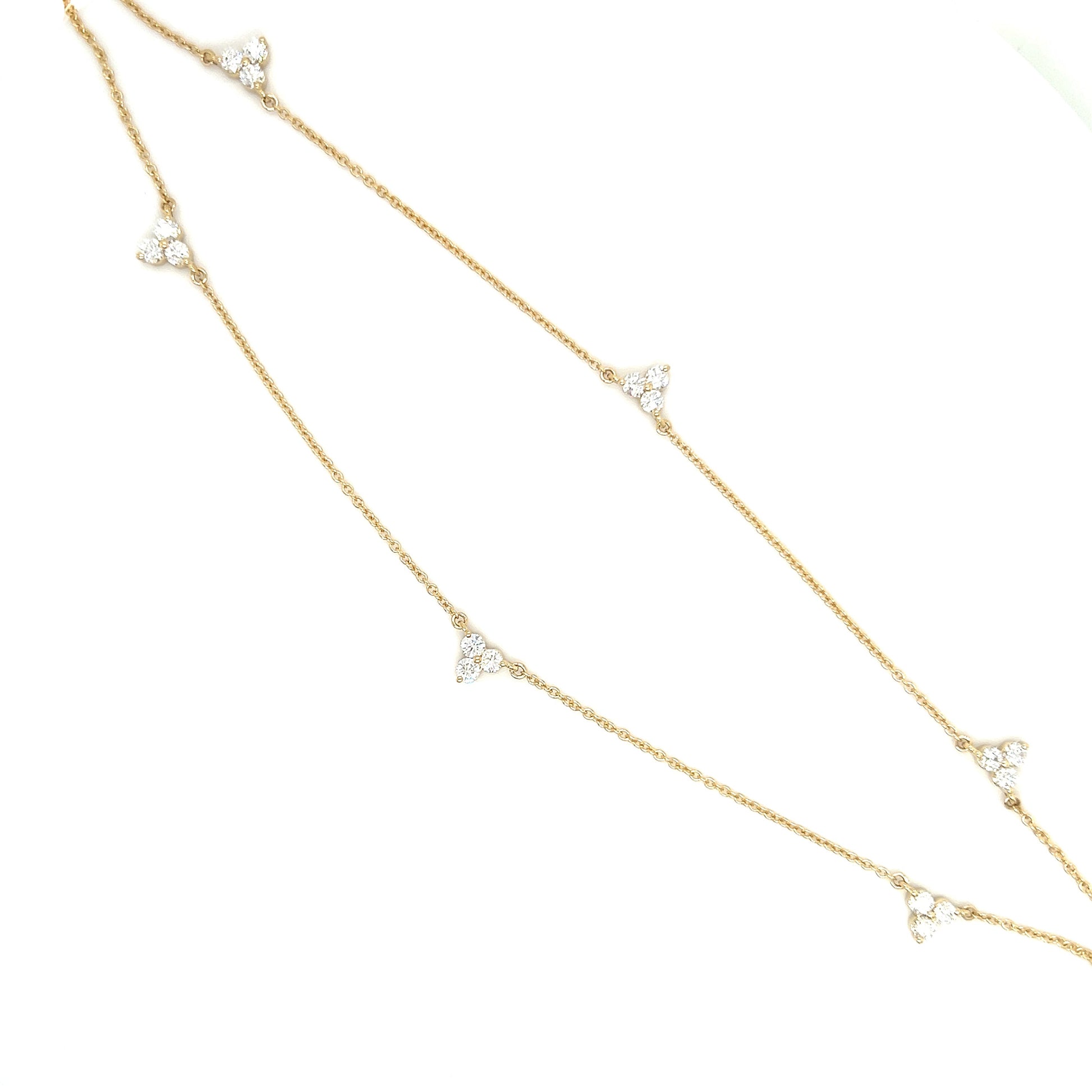 Diamond Trio Station Necklace with 0.98CTW of Diamonds in 14K Yellow Gold