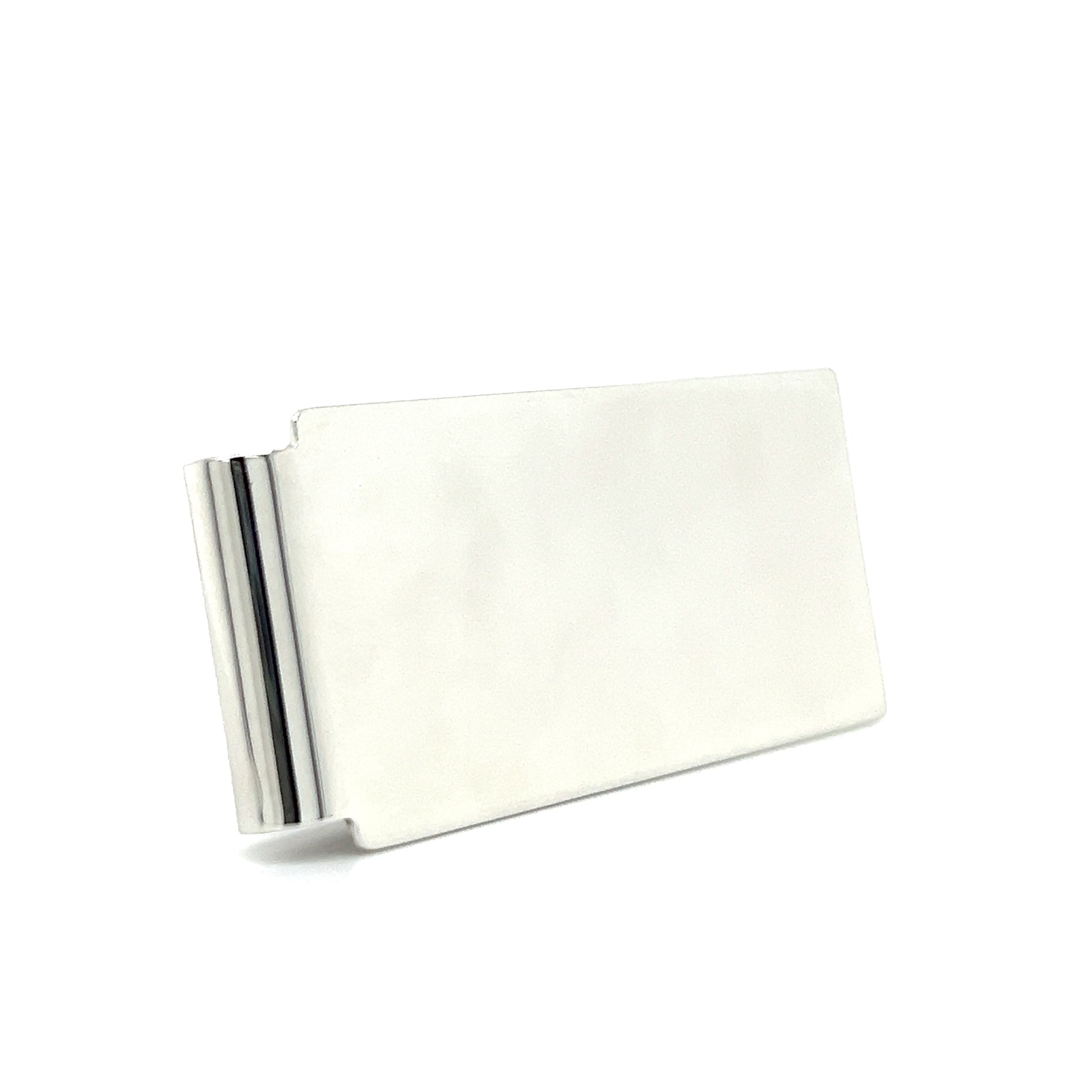 Hinged Money Clip with Rhodium Plating in Stainless Steel Front View