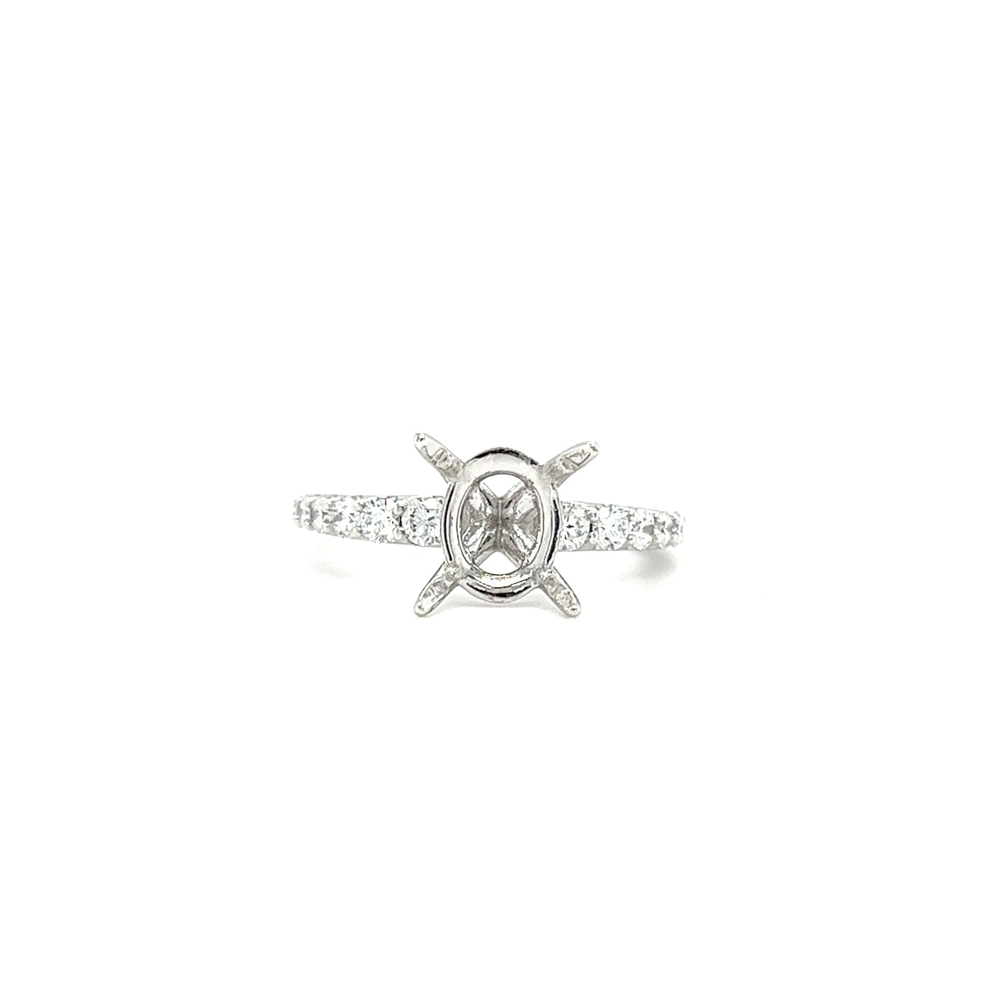 Oval Ring Setting with 0.5ctw of Lab-Grown Diamonds in 14K White Gold. Front View