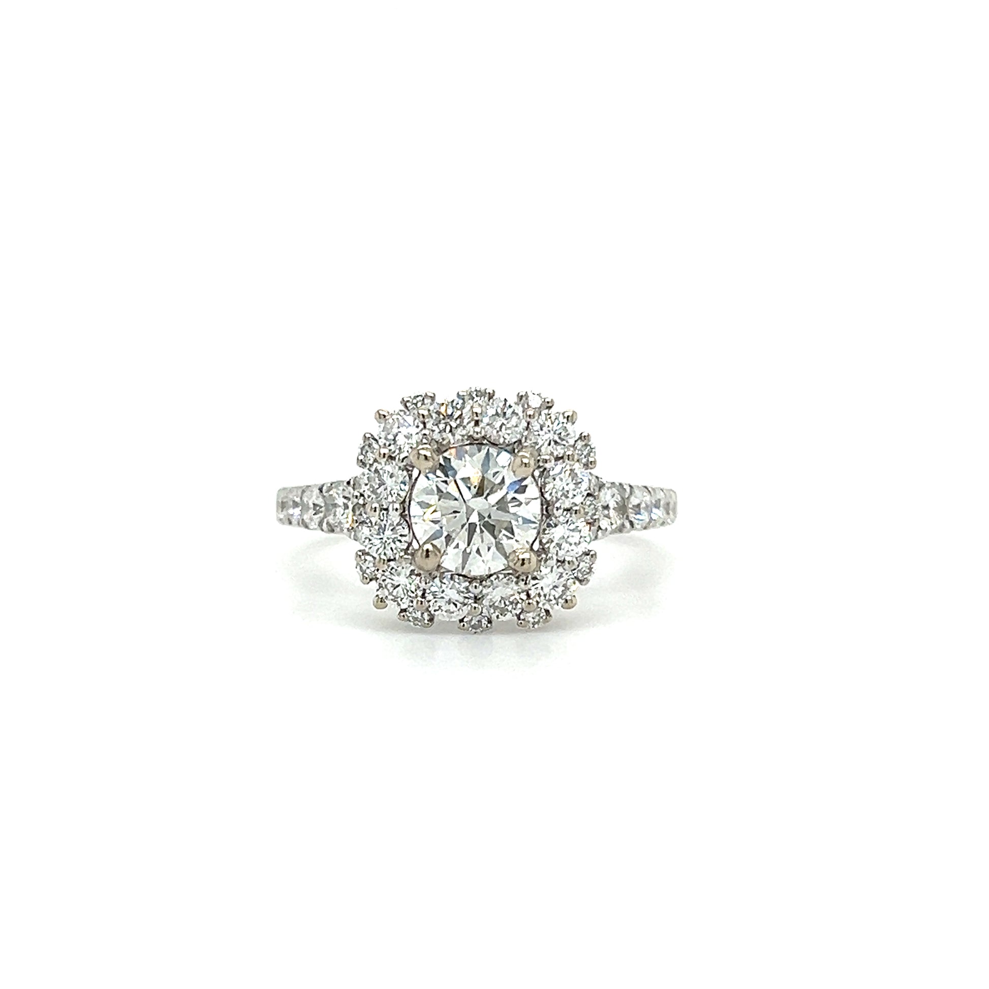 Diamond Halo Ring with 1.66ctw of Diamonds in 14K White Gold Front View