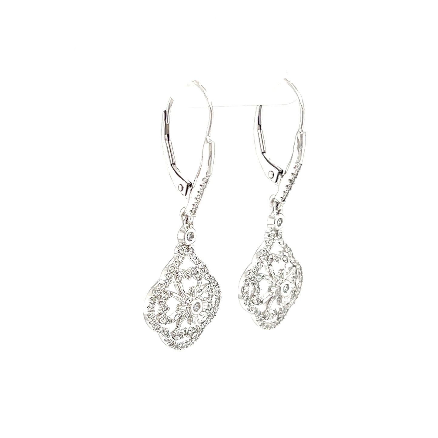 Floral Diamond Dangle Earrings with 0.55ctw of Diamonds in 14K White Gold