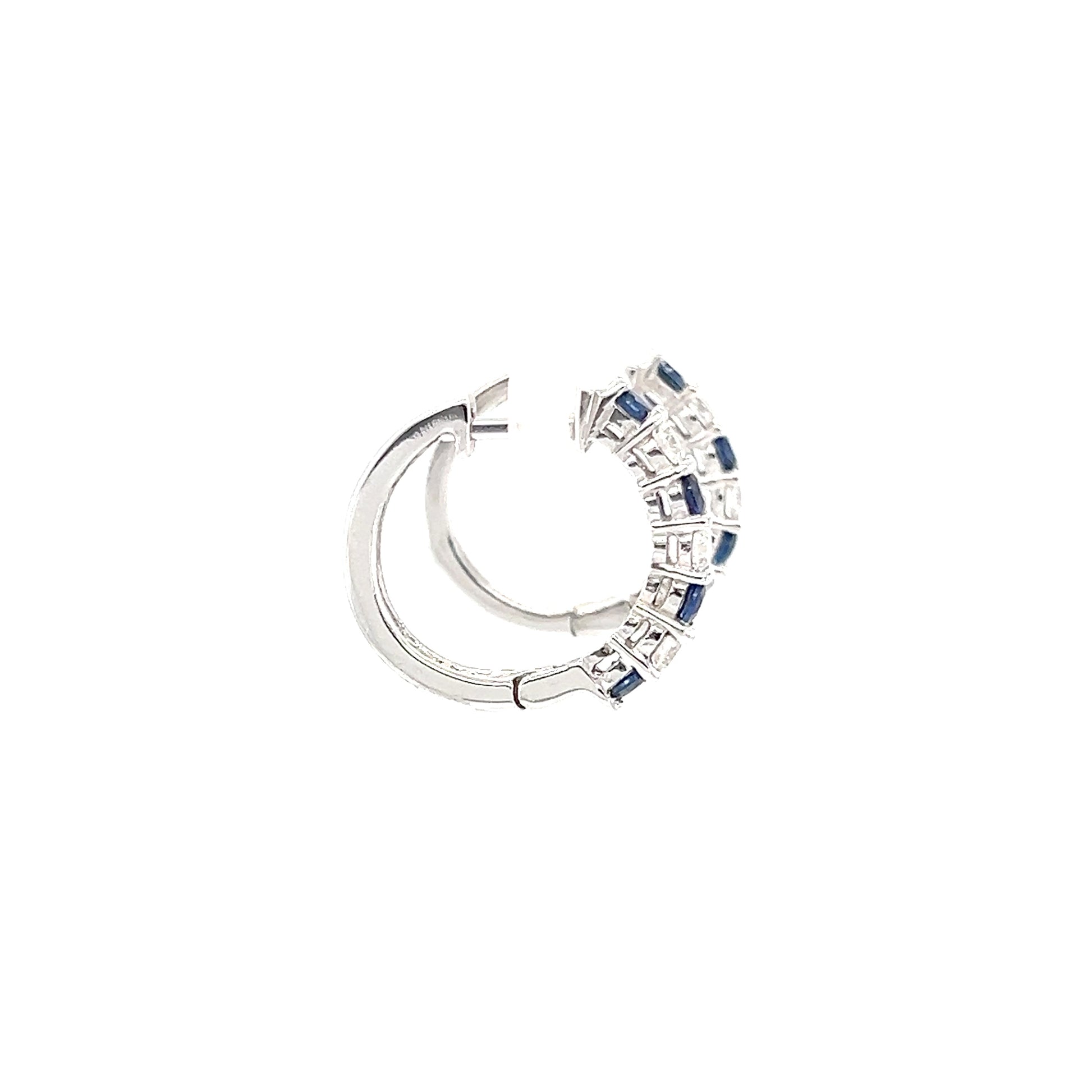 Sapphire Hoop Earrings with 0.33ctw of Diamonds in 14K White Gold Right Side View