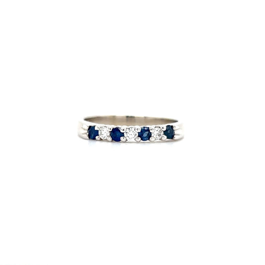 Blue Sapphire Ring with 0.12ctw of Diamonds in 14K White Gold Front View