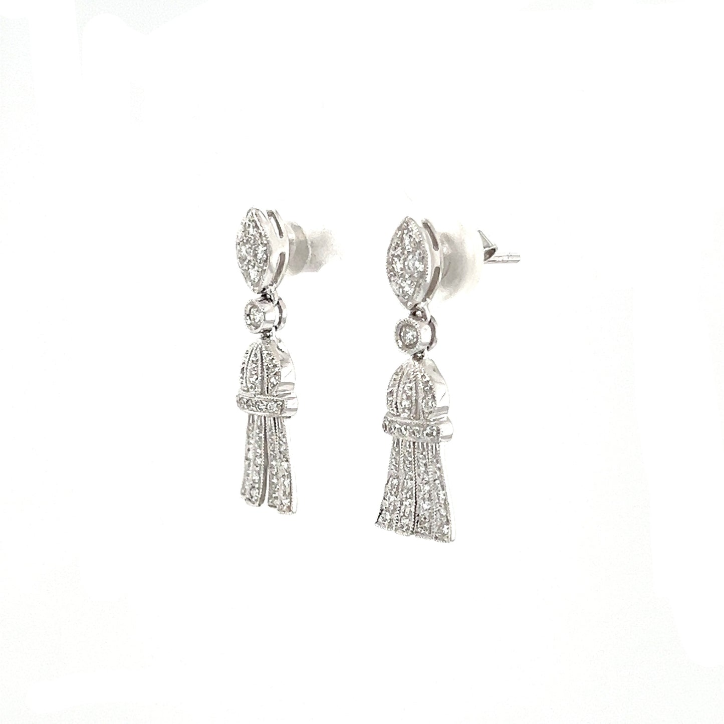 Milgrain Dangle Earrings with 0.39ctw of Diamonds in 14K White Gold Right Side View