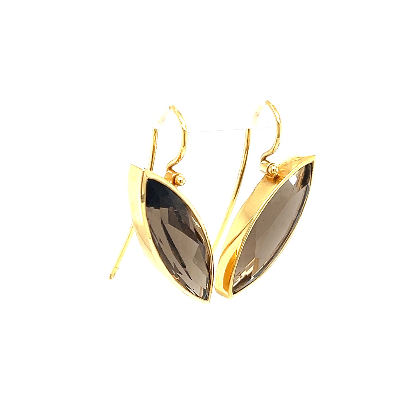 Marquise Smoky Quartz Dangle Earrings with French Wires in 18K Yellow Gold Left Side View