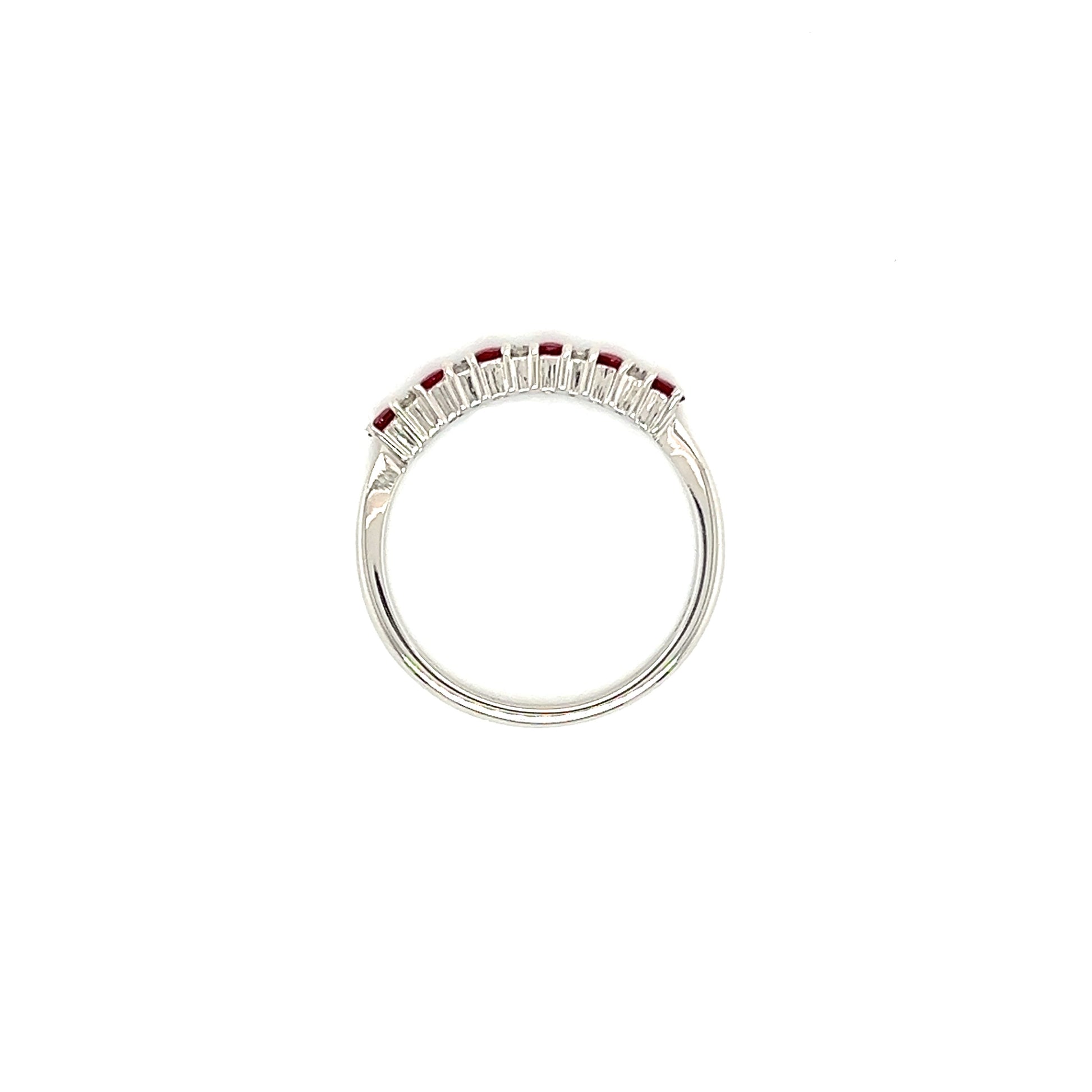 Ruby Ring with Ten Diamonds in 14K White Gold Top View