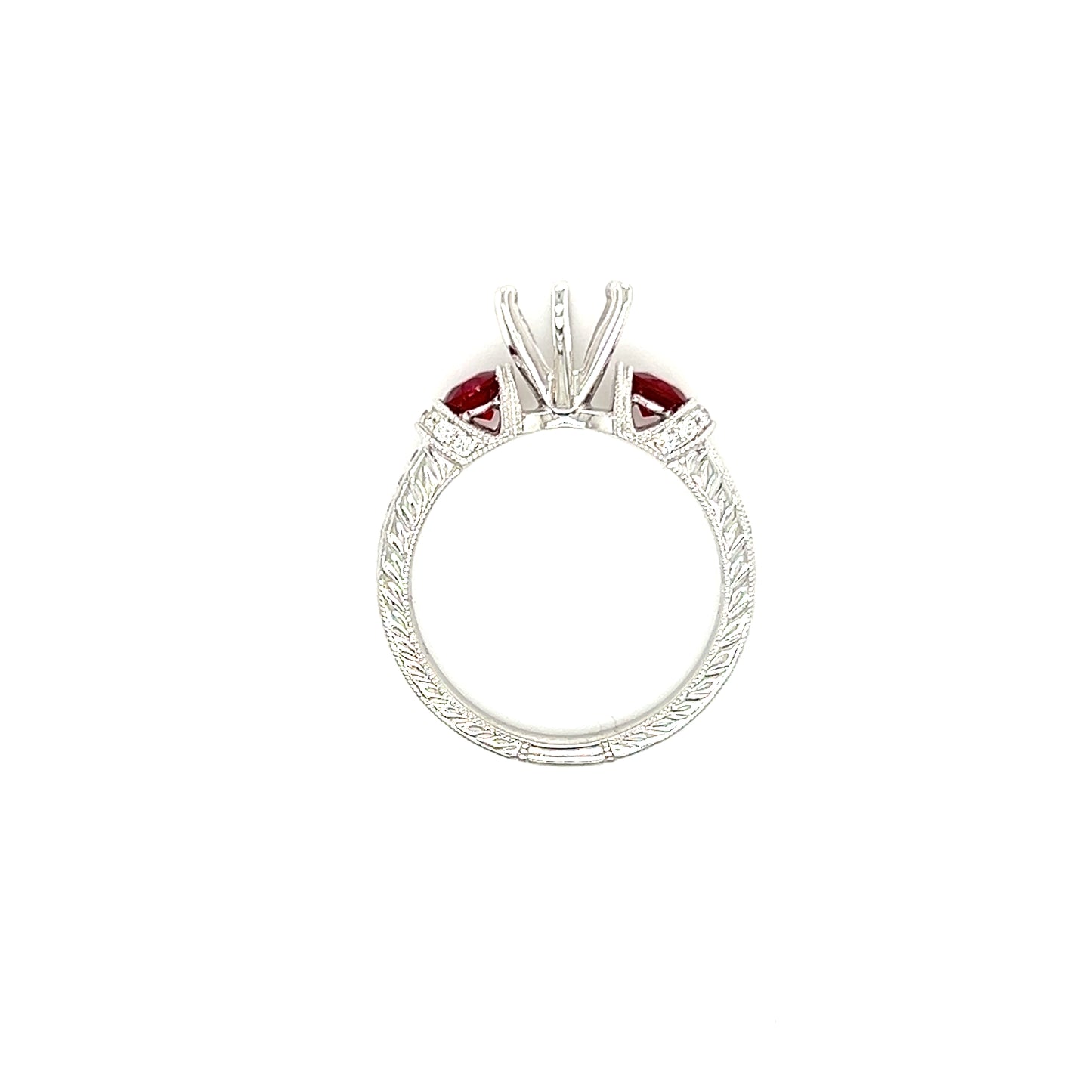 Ruby Three Stone Ring Setting with 0.16ctw of Diamonds in 14K White Gold Top View