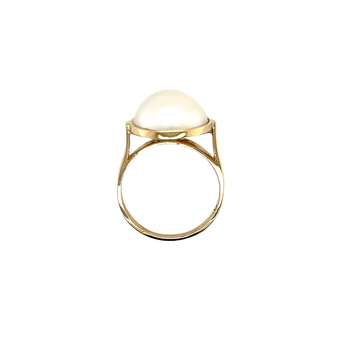 White Pearl Ring with 8mm Mabe Pearl in 14K Yellow Gold Top View