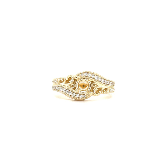 Bypass Ring Setting with 0.2ctw of Diamonds in 14K Yellow Gold Front View