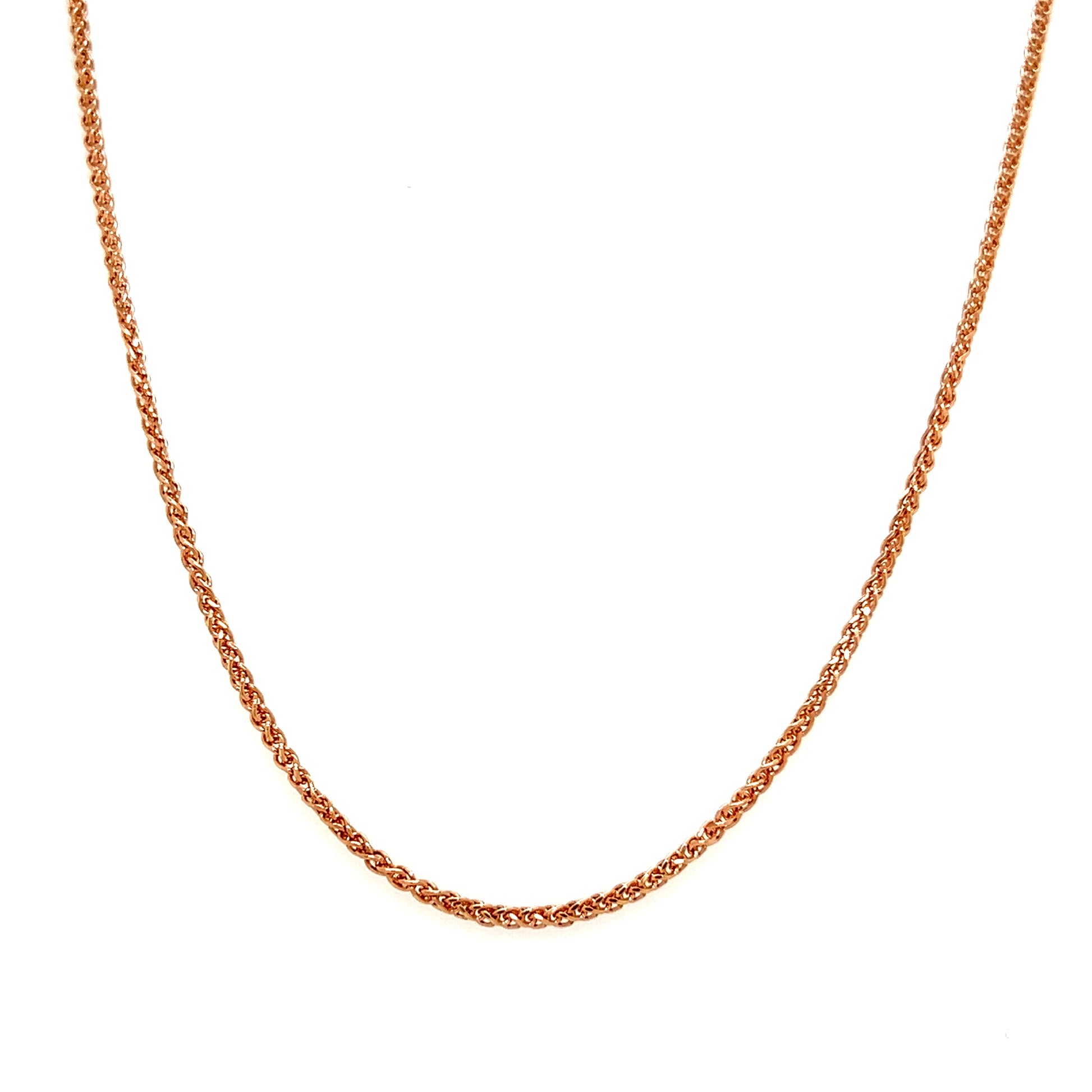 Wheat Chain 1.7mm with 16 Inches of Length in 14K Rose Gold Chain Front View