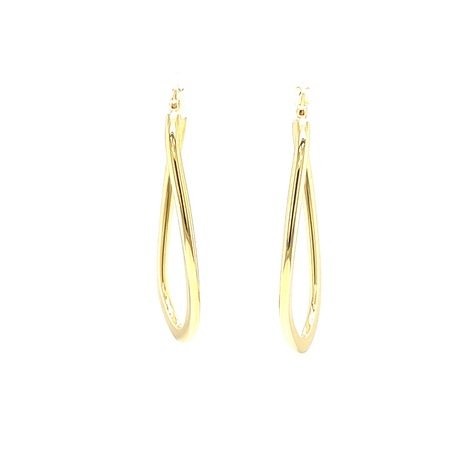 Oval 16.5mm Hoop Earrings with Twisted Design in 14K Yellow Gold Front View