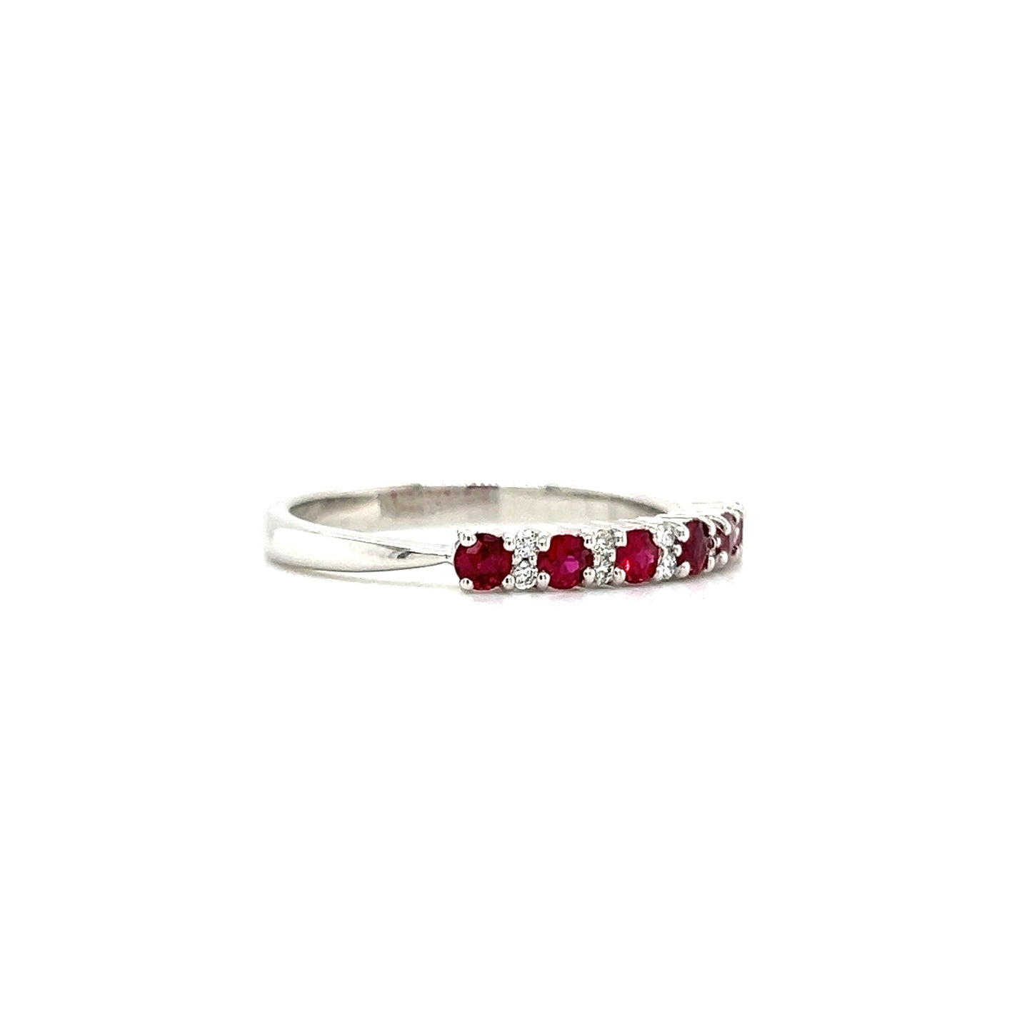 Ruby Ring with Ten Diamonds in 14K White Gold Left Side View