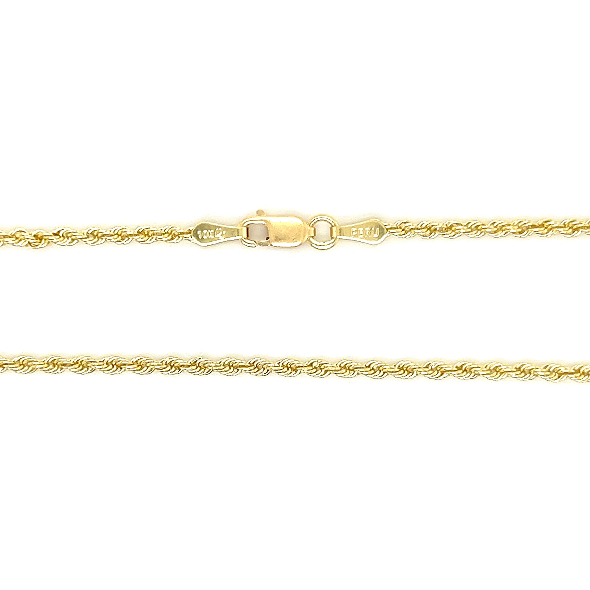 Solid Rope Chain 2mm with 18in of Length in 10K Yellow Gold Clasp and Chain Front View