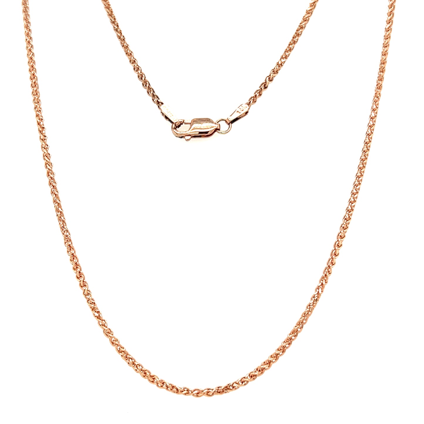 Wheat Chain 1.7mm with 16 Inches of Length in 14K Rose Gold Full Chain Front View