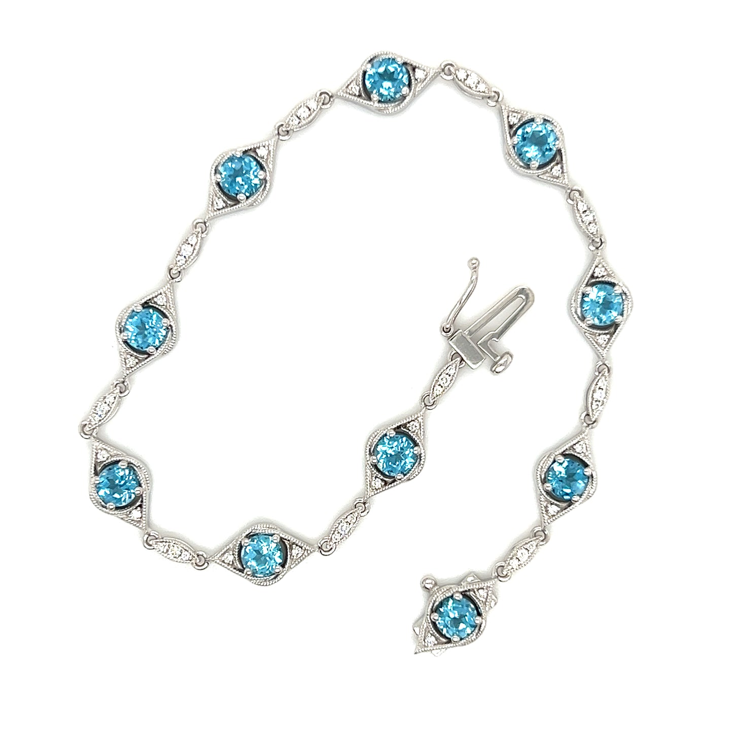 Blue Topaz Link Bracelet with Fifty Diamonds in 14K White Gold Alternative View