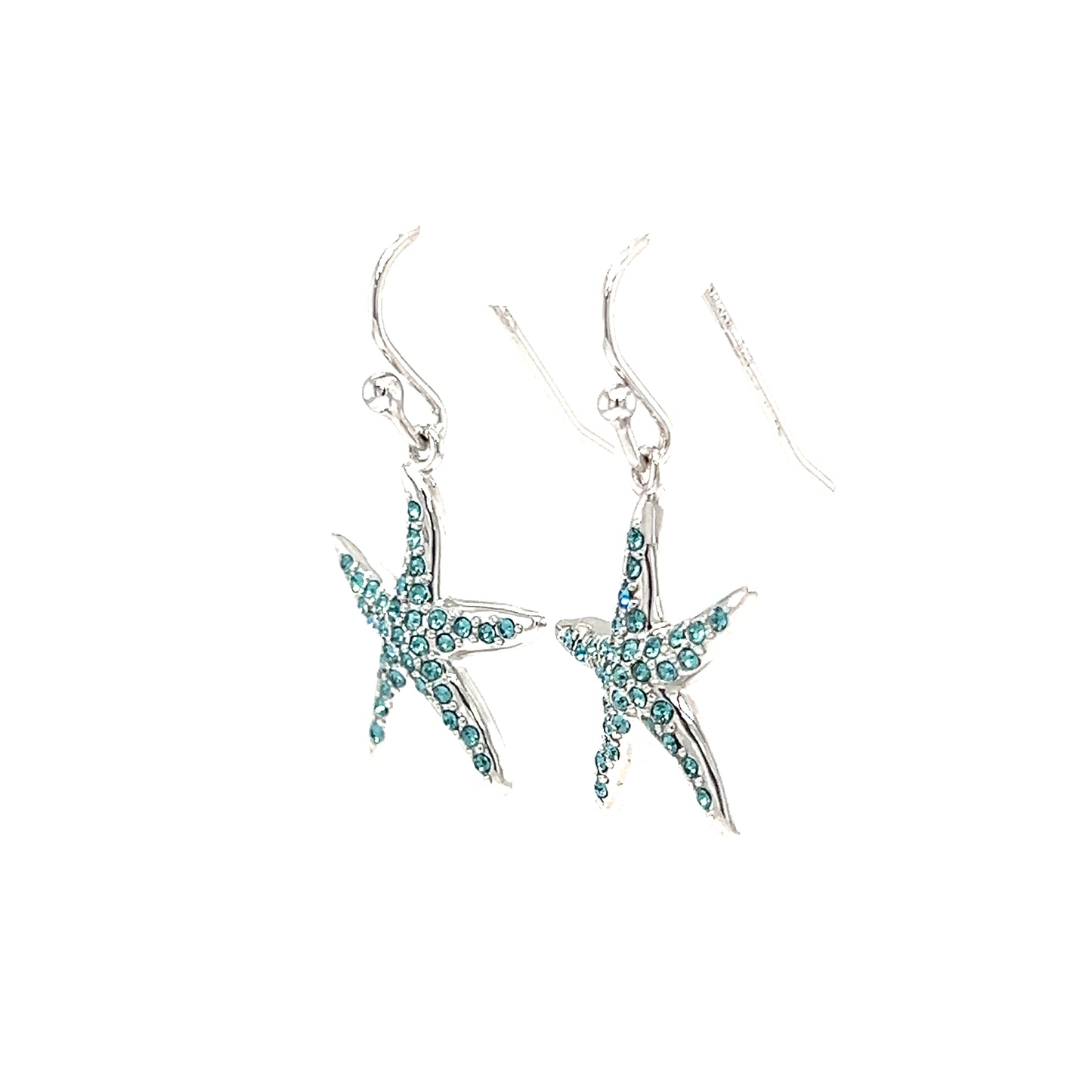 Starfish Dangle Earrings with Aquamarine Crystals in Sterling Silver Right Side View