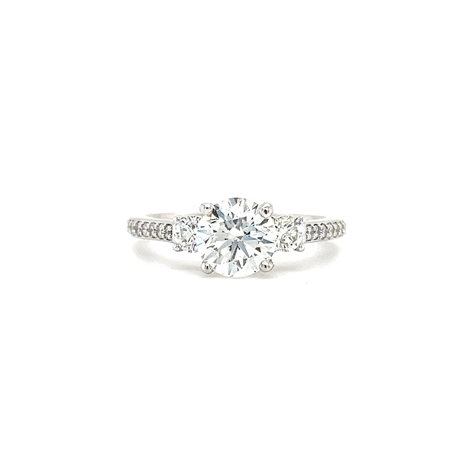 Diamond 1.35ct Ring with 0.52ctw of Side Diamonds in 14K White Gold Front View