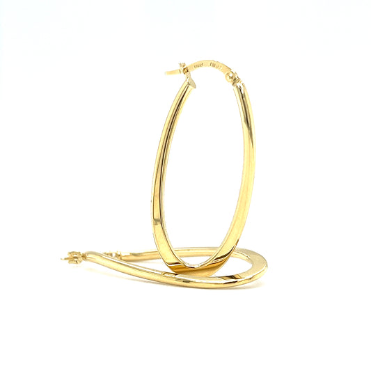 Oval 16.5mm Hoop Earrings with Twisted Design in 14K Yellow Gold Front and Side View