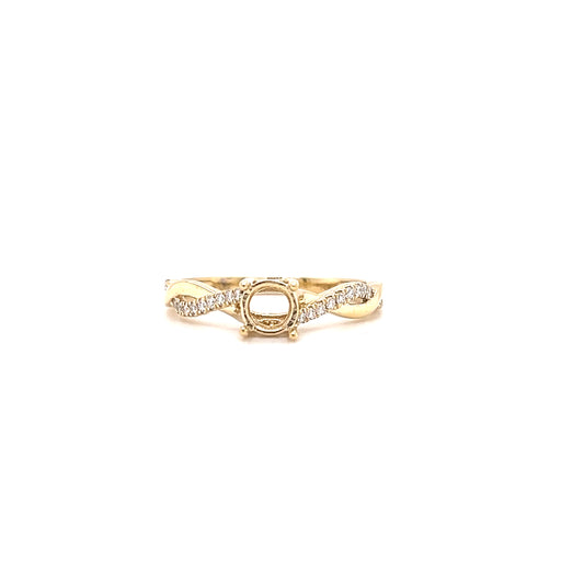 Criss Cross Ring Setting with 0.12ctw of Diamonds in 14K Yellow Gold Front View