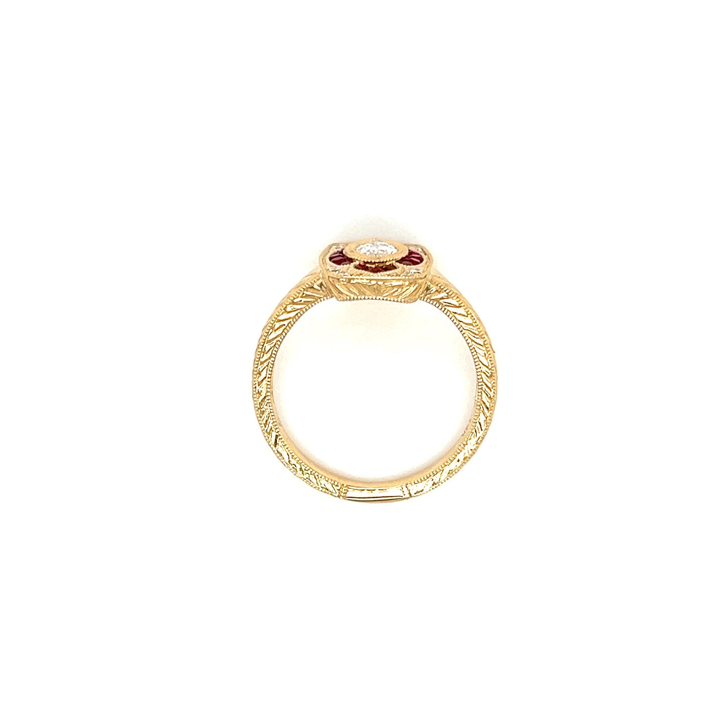 Marquise Diamond Ring with 0.23ctw of Rubies in 14K Yellow Gold Top View