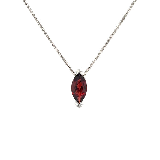 Marquise Garnet Chain Slide with Six Diamonds in 14K White Gold Front View