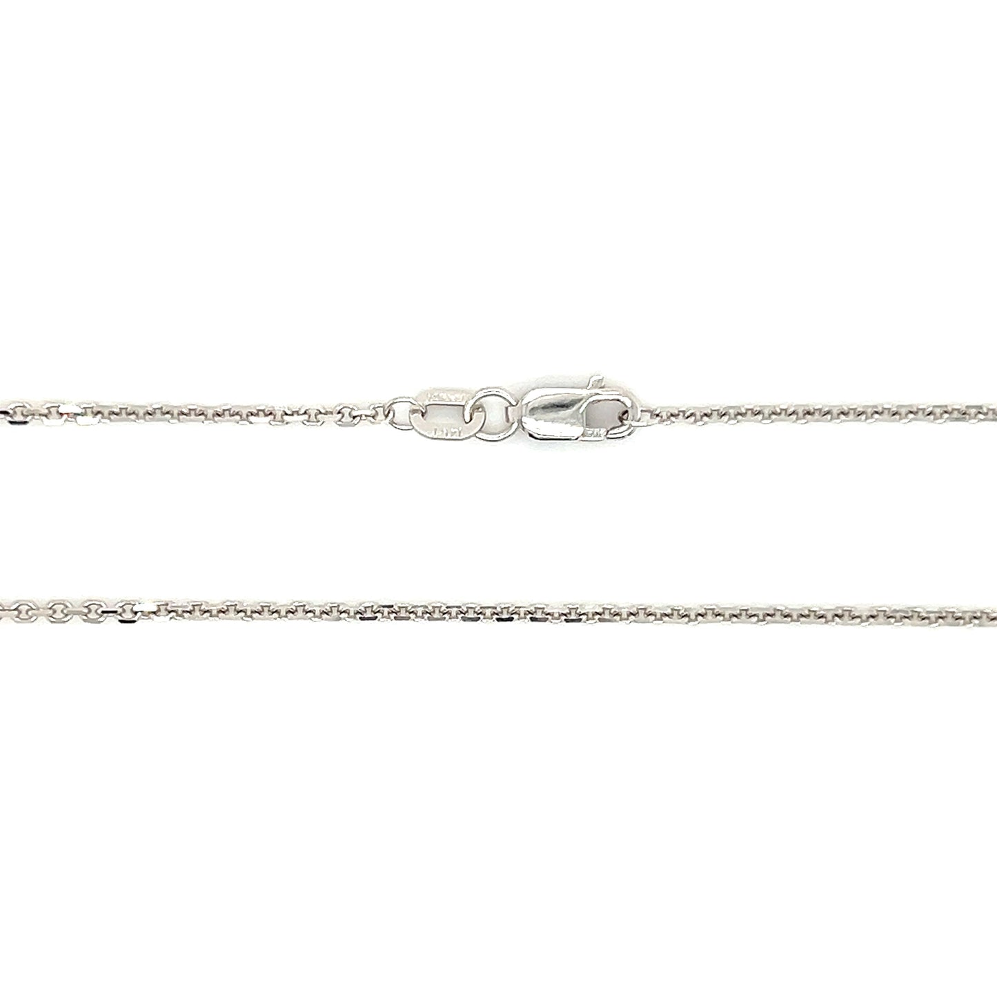 Diamond-cut Cable Chain 1.45mm with 18in of Length in 14K White Gold. Clasp and Chain View