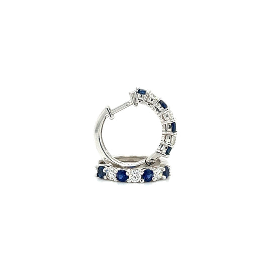 Sapphire Hoop Earrings with 0.33ctw of Diamonds in 14K White Gold Front and Side View
